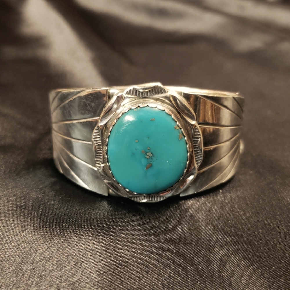 *SALE* Turquoise stone Cuff Bracelet, Engraved